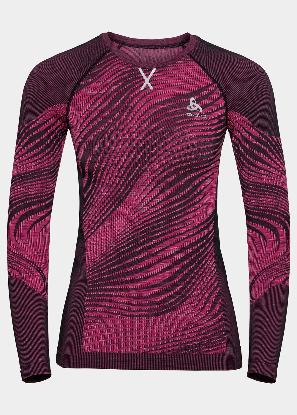 Odlo W Top Crew Neck L/S Black, Festival Fuchsia - Space Dye, Xs,  Underställströjor