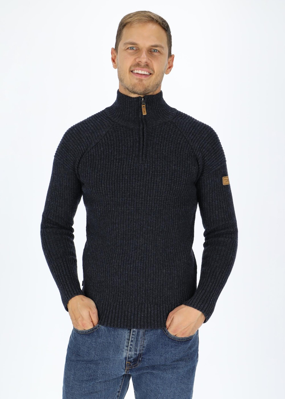 Nordkap Wool Sweater Half Zip, Navy/Charcoal, S,  Mode Nordkap Wool Sweater Half Zip, Navy/Charcoal, S,  Mode