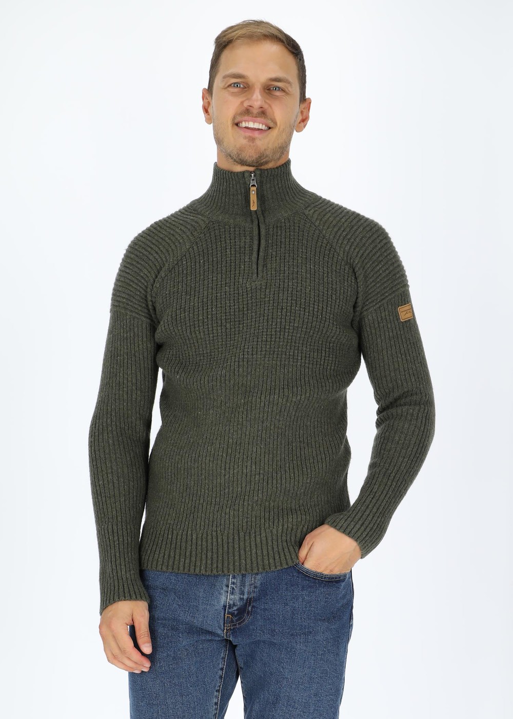 Nordkap Wool Sweater Half Zip, Olive/Charcoal, Xs,  Mode