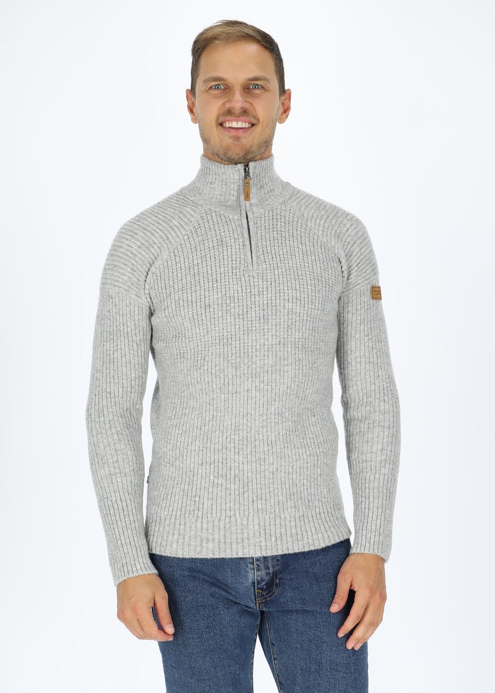 Nordkap Wool Sweater Half Zip, Lt. Grey/Charcoal, Xs,  Mode