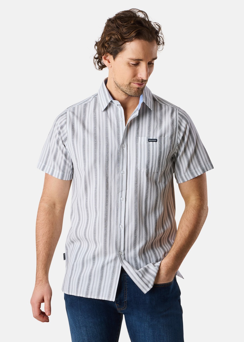 Coos Bay Shirt, White Stripe, M,  Kortärmade Skjortor Coos Bay Shirt, White Stripe, M,  Kortärmade Skjortor