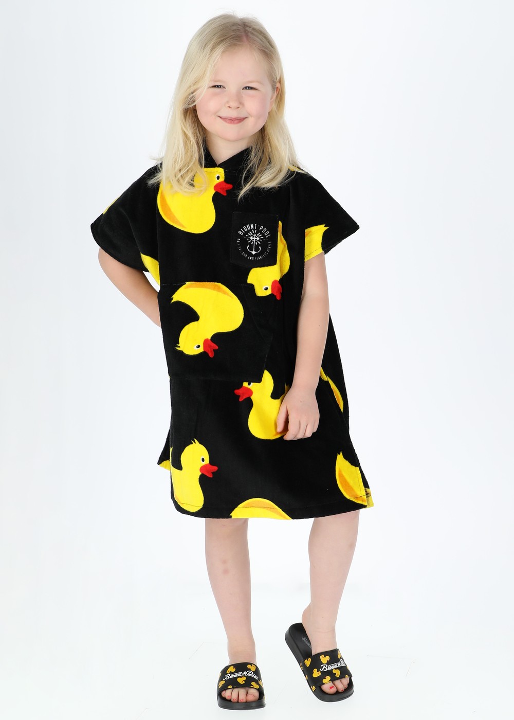 Tropical Beach Poncho Kids, Black Yellow Duck, Onesize,  Badkläder