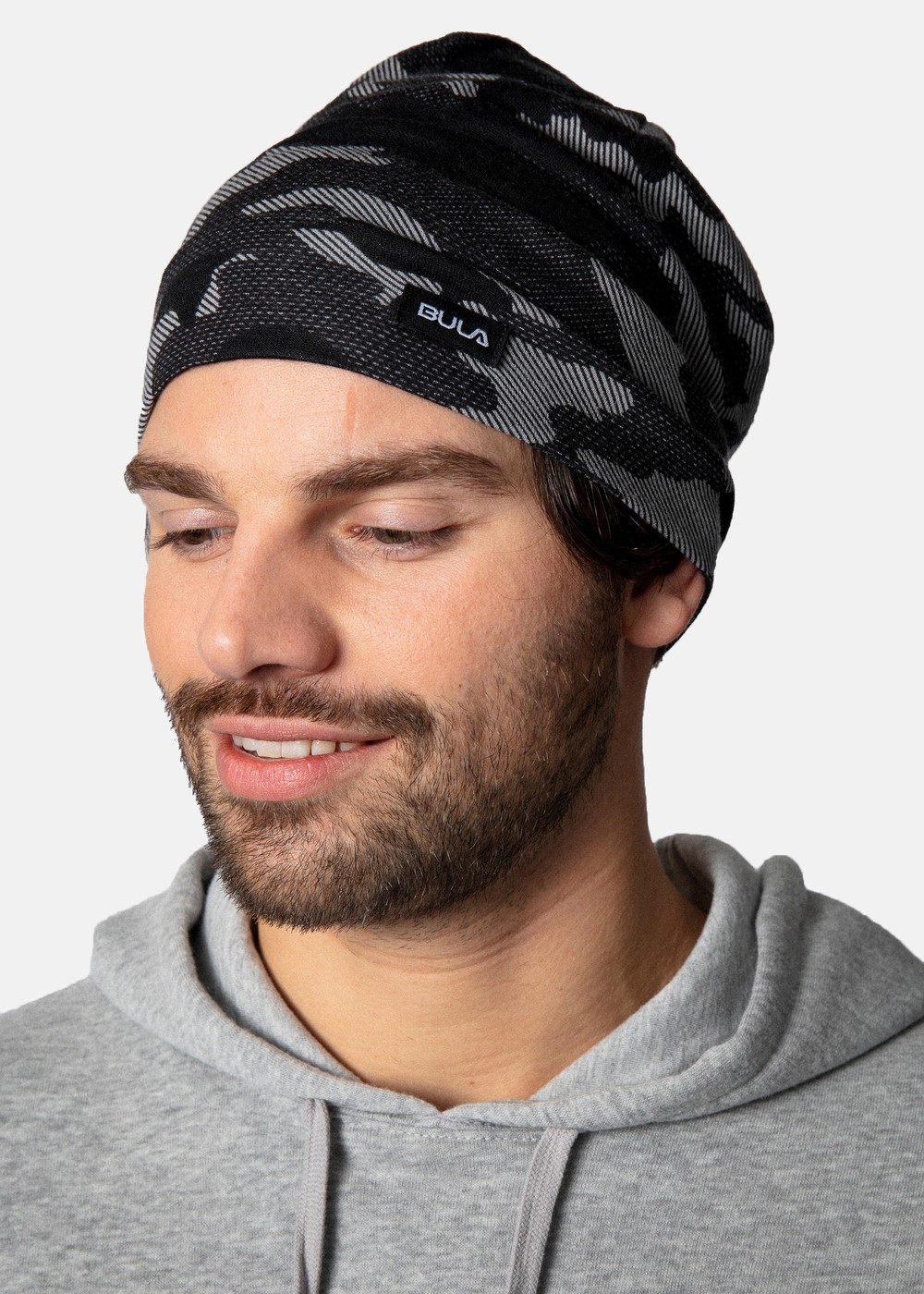 Camo Printed Wool Beanie, Dgrey, Onesize,  Pannband