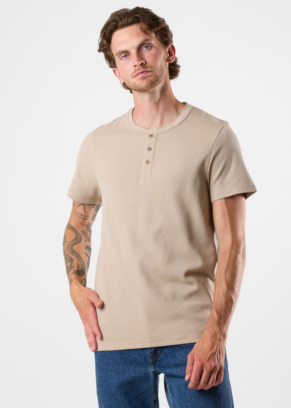 Henley Tee, Khaki, M,  T-Shirts Henley Tee, Khaki, M,  T-Shirts