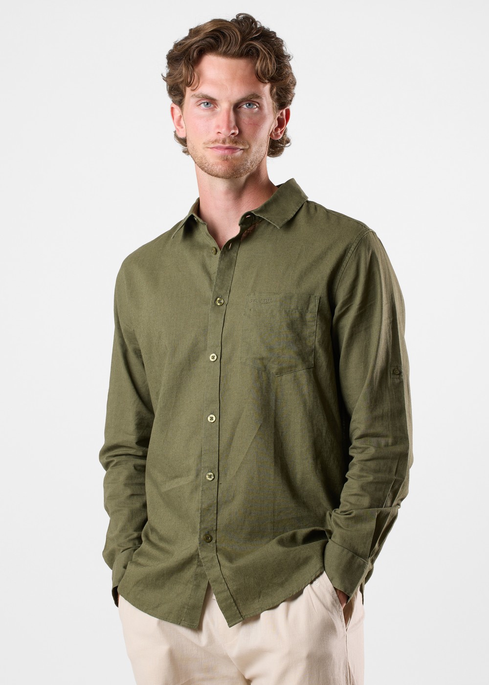 New Hampshire Linen Ls Shirt, Lt. Olive, Xl,  Långärmade Skjortor