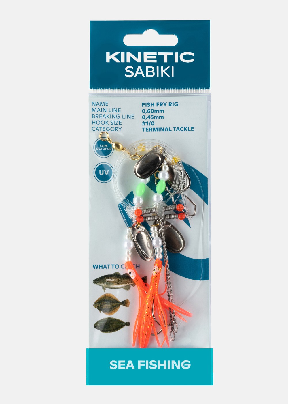 Kinetic Sabiki Fish Fry, Pearl/Orange Fry, 1/0,  Krokar