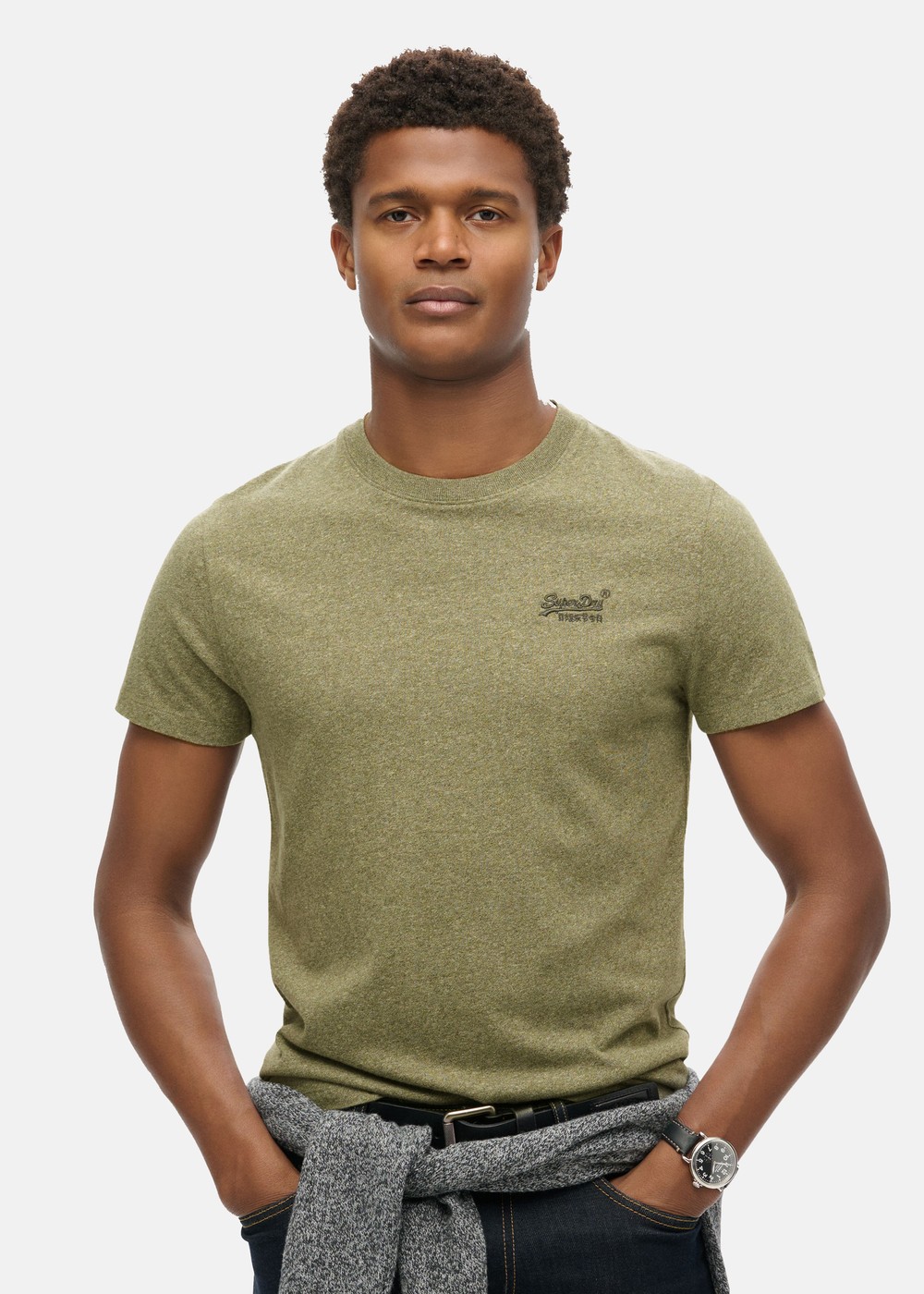 Essential Logo Emb Tee, Ash Olive Marl, S,  T-Shirts
