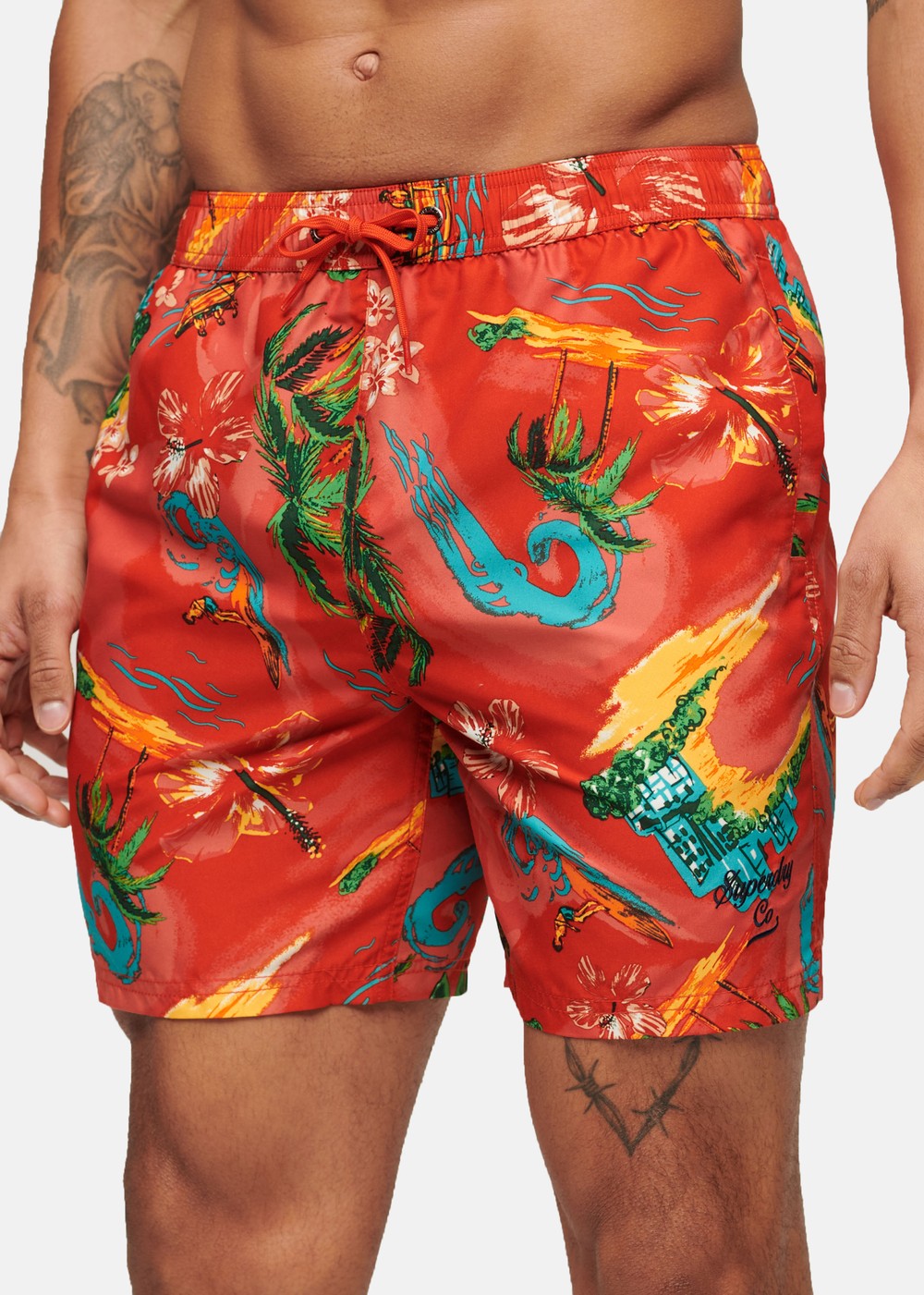 Hawaiian Print 17" Swim Short, Waikiki Red, Xl,  Badkläder