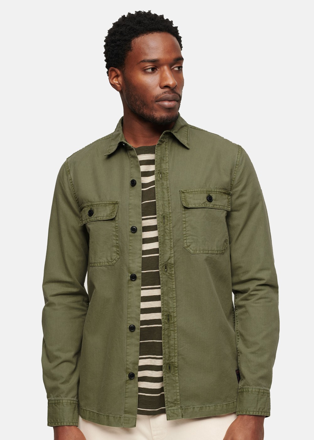 Military L/S Shirt, Olive Khaki, Xl,  Långärmade Skjortor