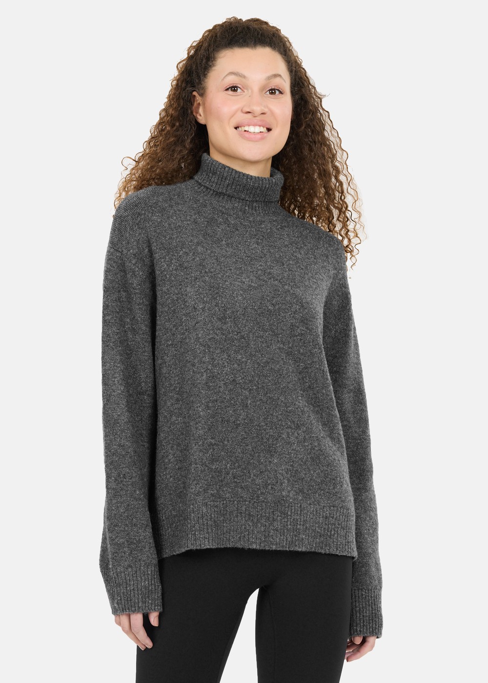 Daviana W Knitted High Neck, Dark Grey Melange, 44,  Stickat