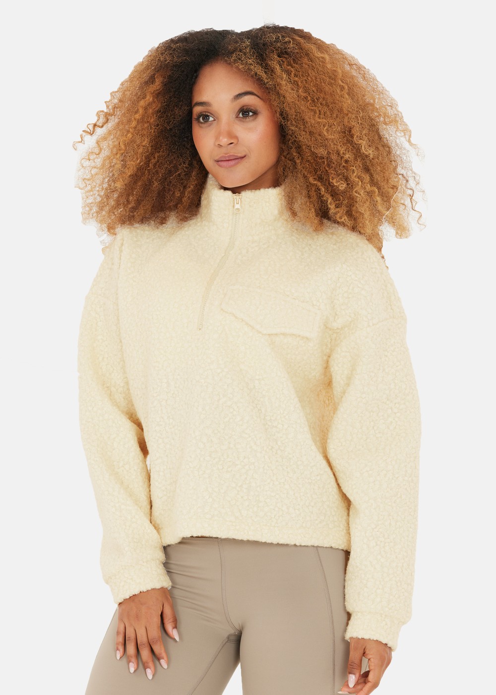 Florrie W Sherpa Half Zip, Antique White, 36,  Sweatshirts