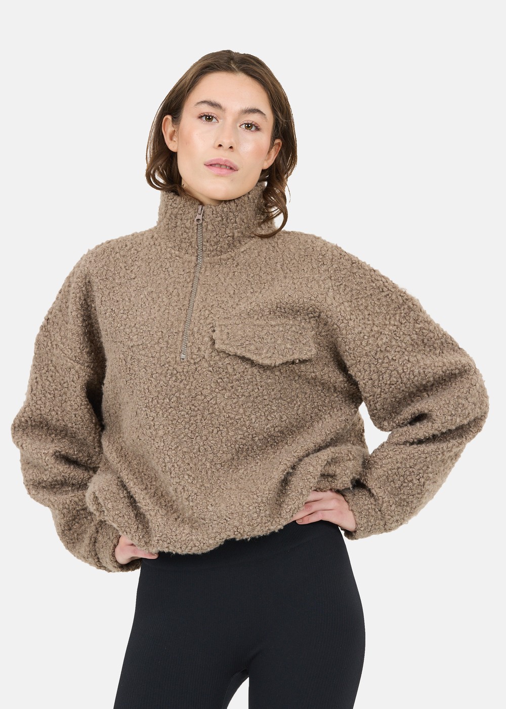 Florrie W Sherpa Half Zip, Walnut, 44,  Sweatshirts