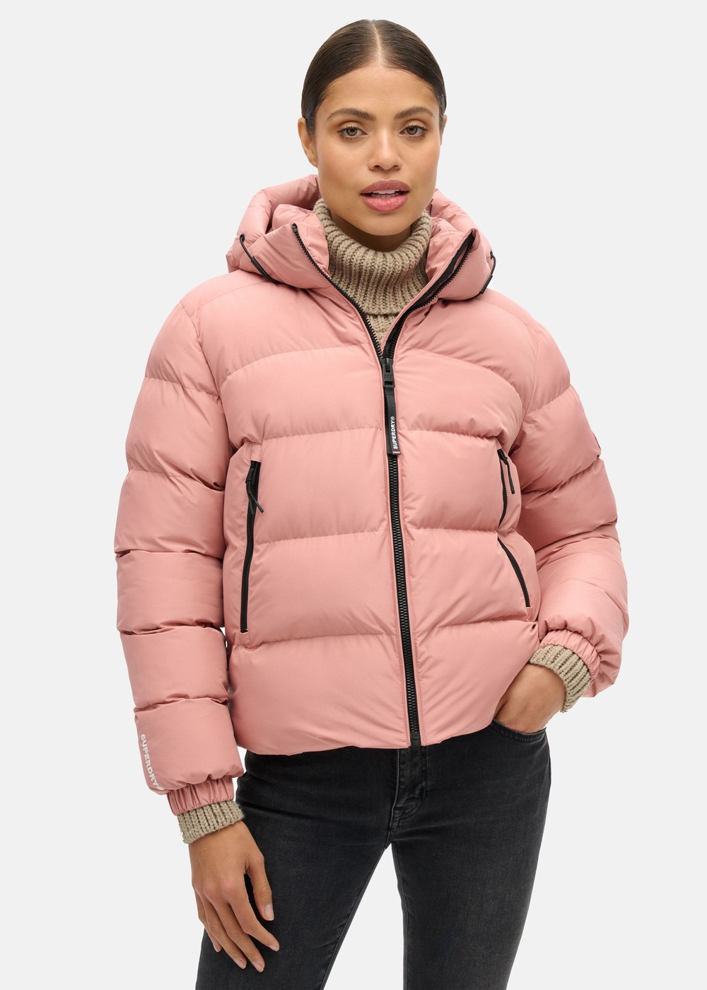 Hooded Sports Puffer Jacket, Ash Rose, Xs,  Vårjackor