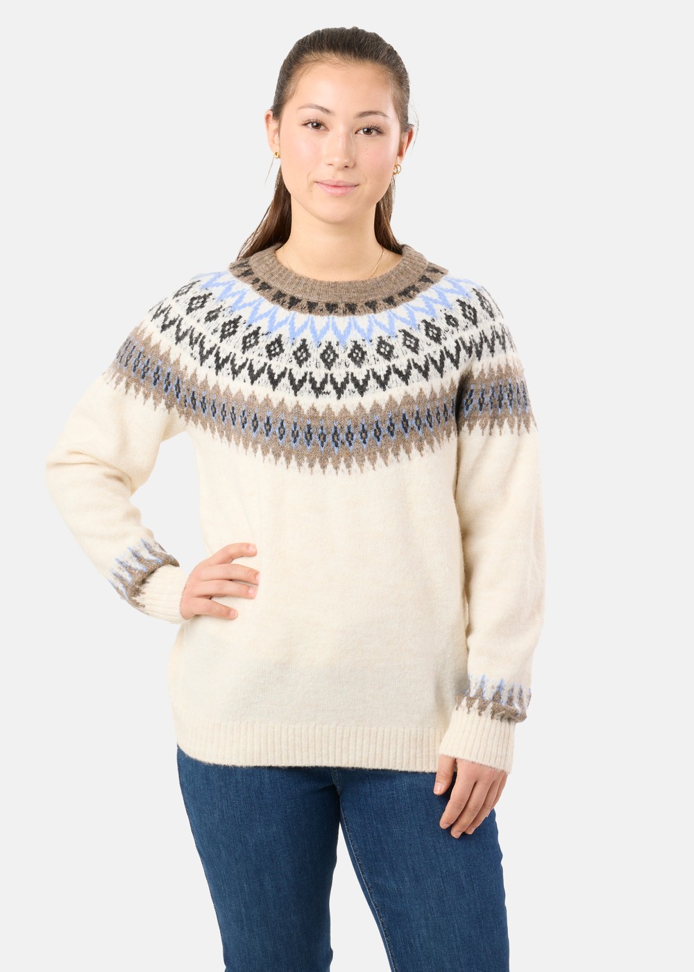 Long Island Wool Sweater Ii W, Off White Melange, 42,  Stickat