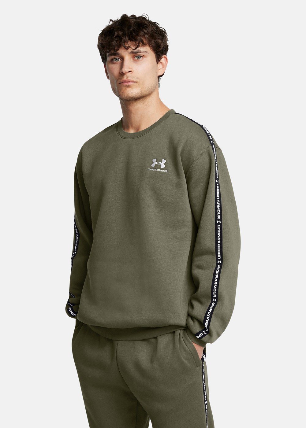 Ua Icon Fleece Crew Taping, Marine Od Green, Xl,  Sweatshirts | Kläder//Tröjor//Herr//Fleecetröjor | Padelspecialisterna