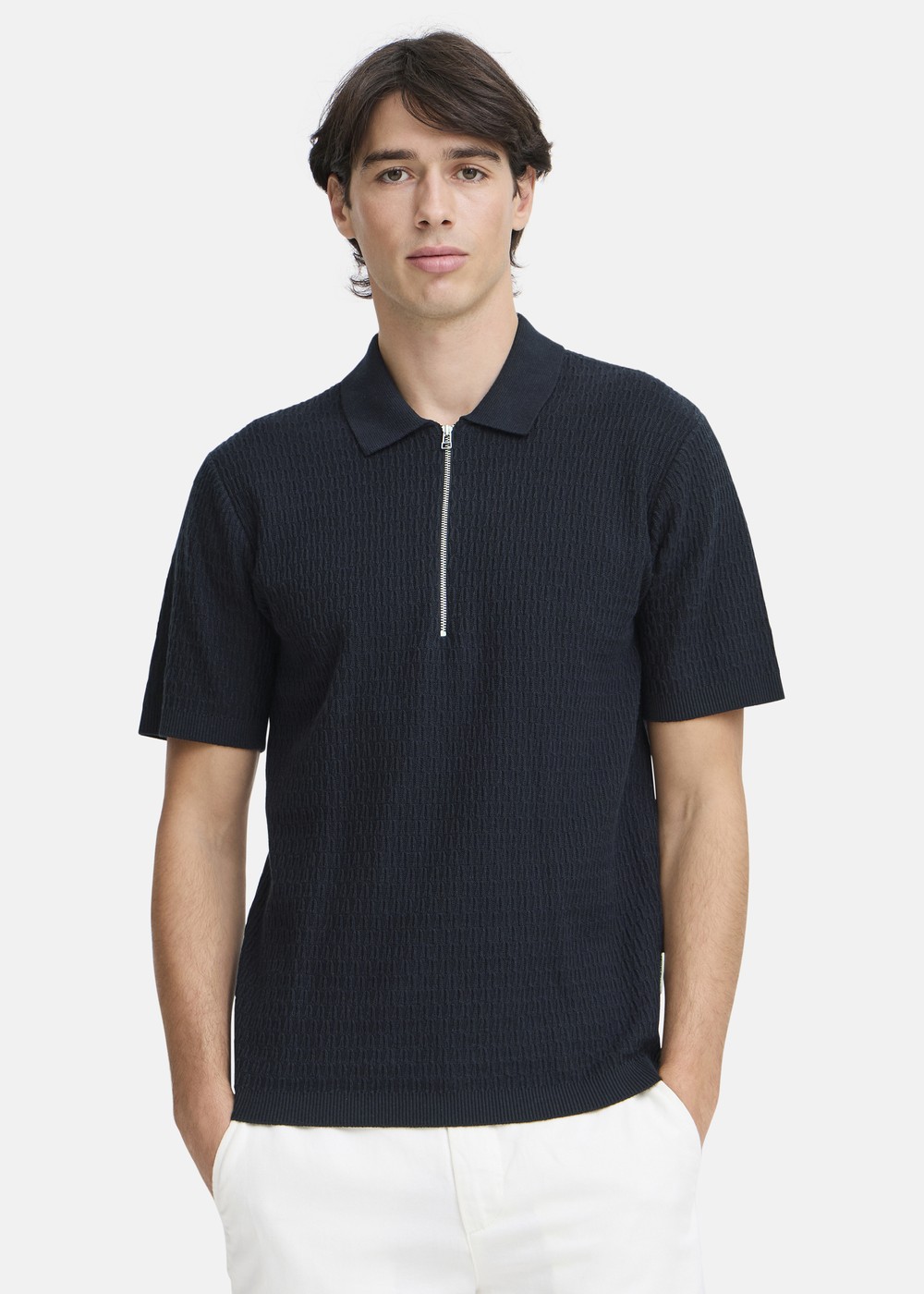 Cfjoe Ss Structured Polo Knit, Dark Navy, Xl,  Bomullspikéer