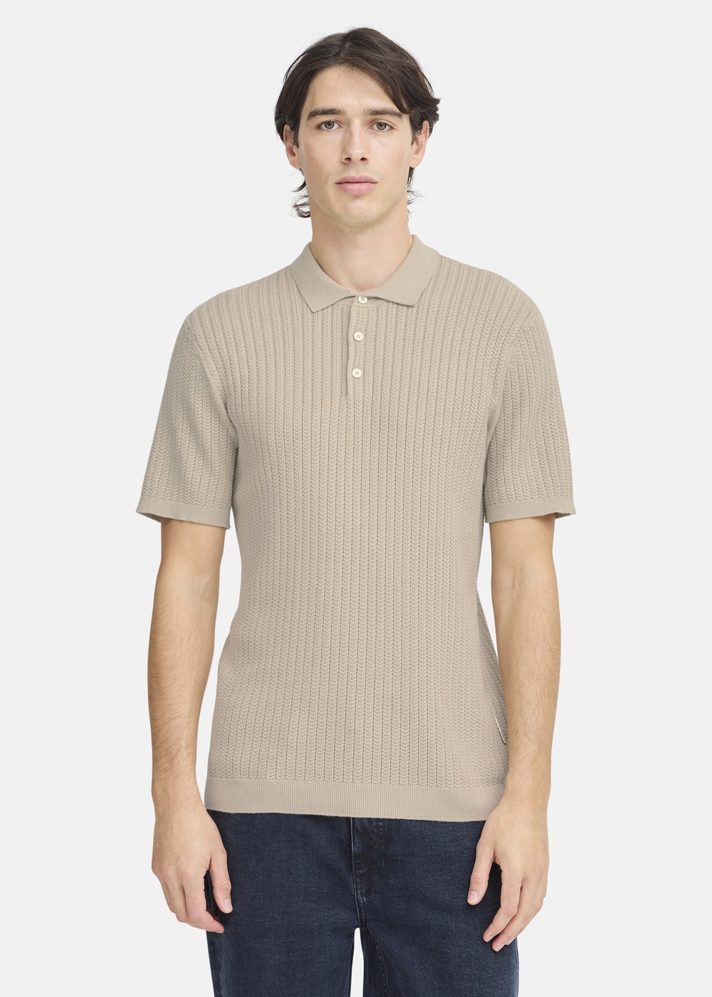 Cfkarl Structured Knit Polo, Plaza Taupe, L,  Kortärmade Skjortor