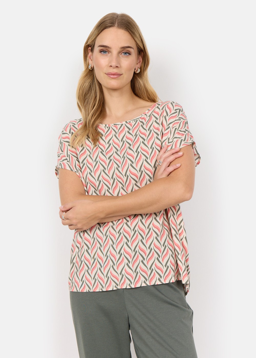 Sc-Penny 1, Peach Pink Combi, L,  Kortärmade Skjortor