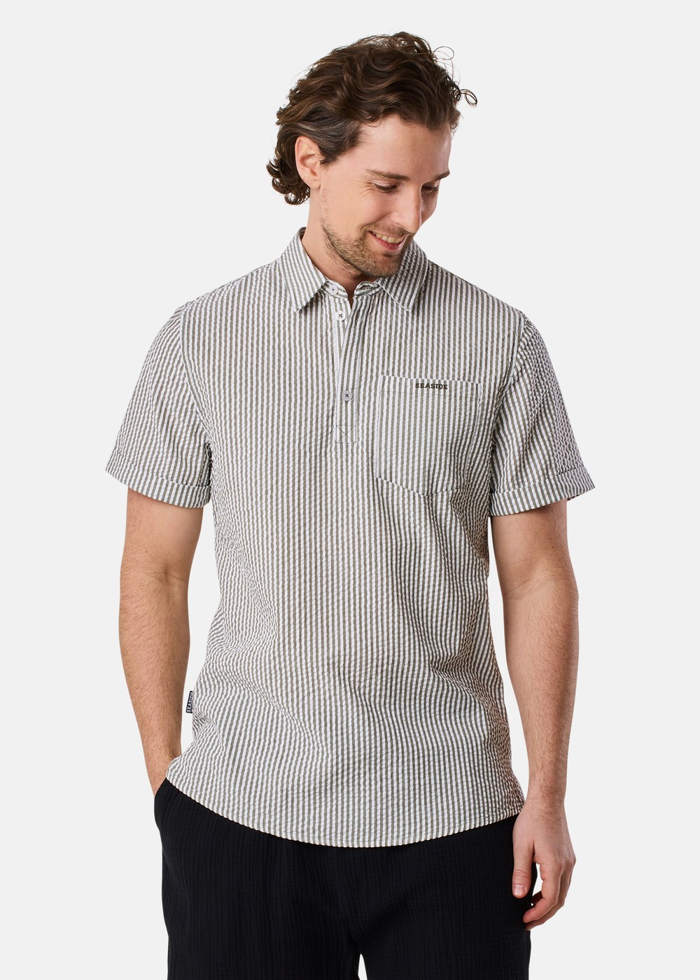 Seersucker Pique Shirt, Olive, Xl,  Kortärmade Skjortor Seersucker Pique Shirt, Olive, Xl,  Kortärmade Skjortor