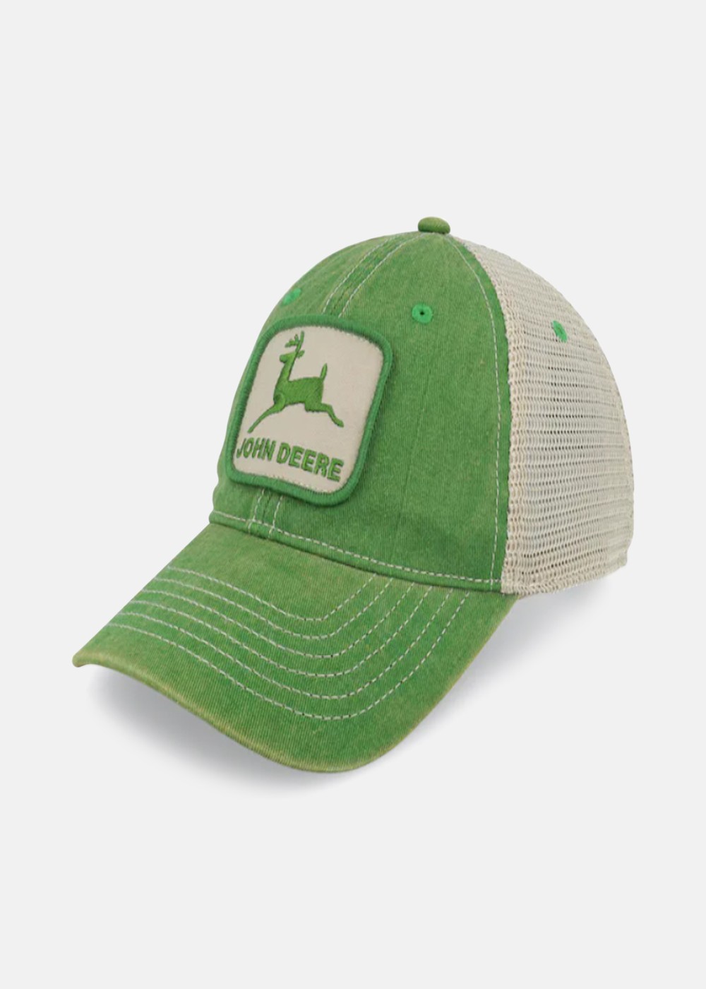 Stone Washed Logo Mens Cap Ivo, Ivory/Dark Green, One Size,  Hattar