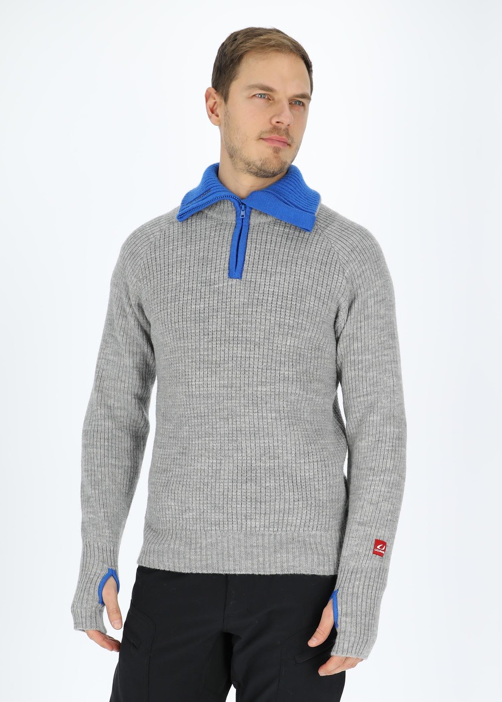 Rav Sweater With Zip, Grey Melange/Skydiver/Charcoal, S,  Mode