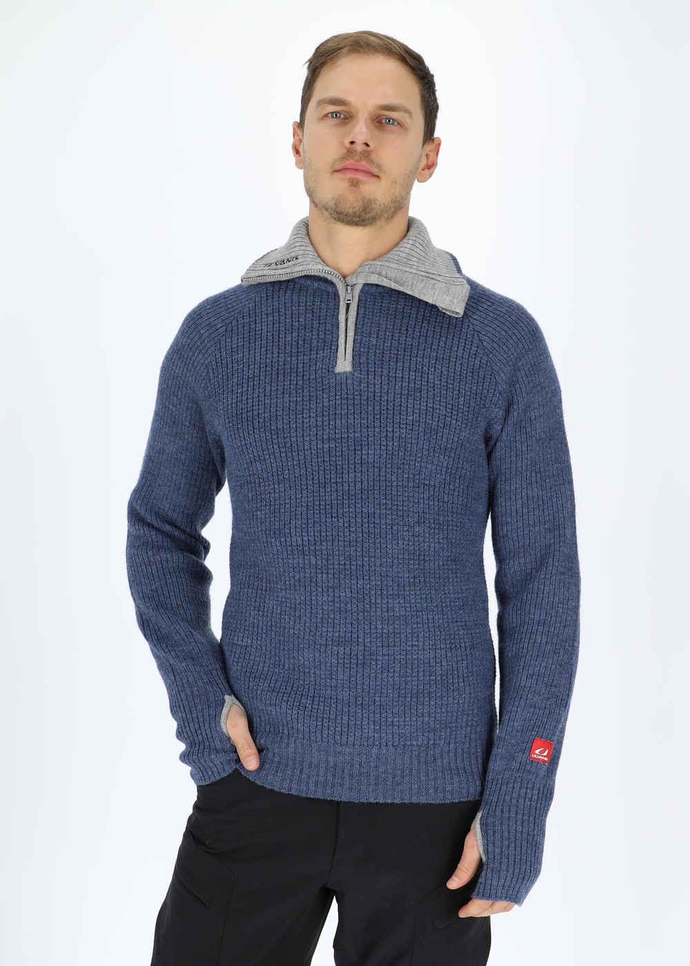 Rav Sweater With Zip, Navy Melange/Grey Melange/New, M,  Mode