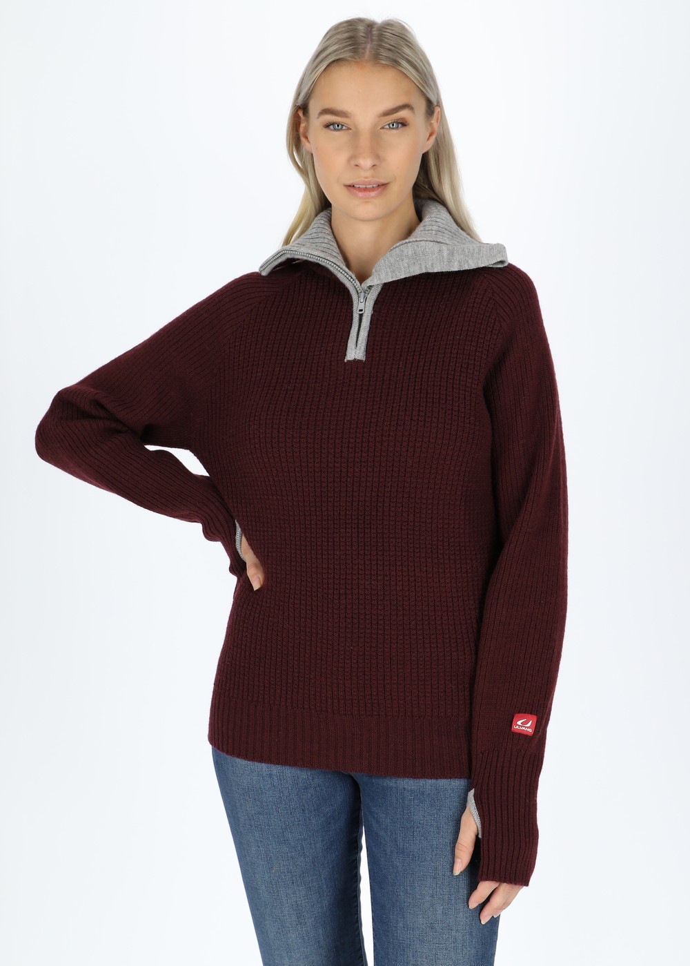 Rav Sweater With Zip, Fig/Grey Melange, Xs,  Mode