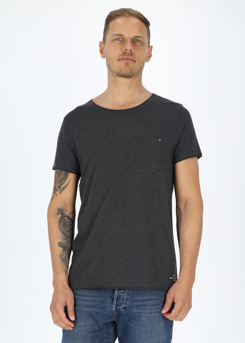 Pocket Tee, Dk Grey Melange, S,  T-Shirts
