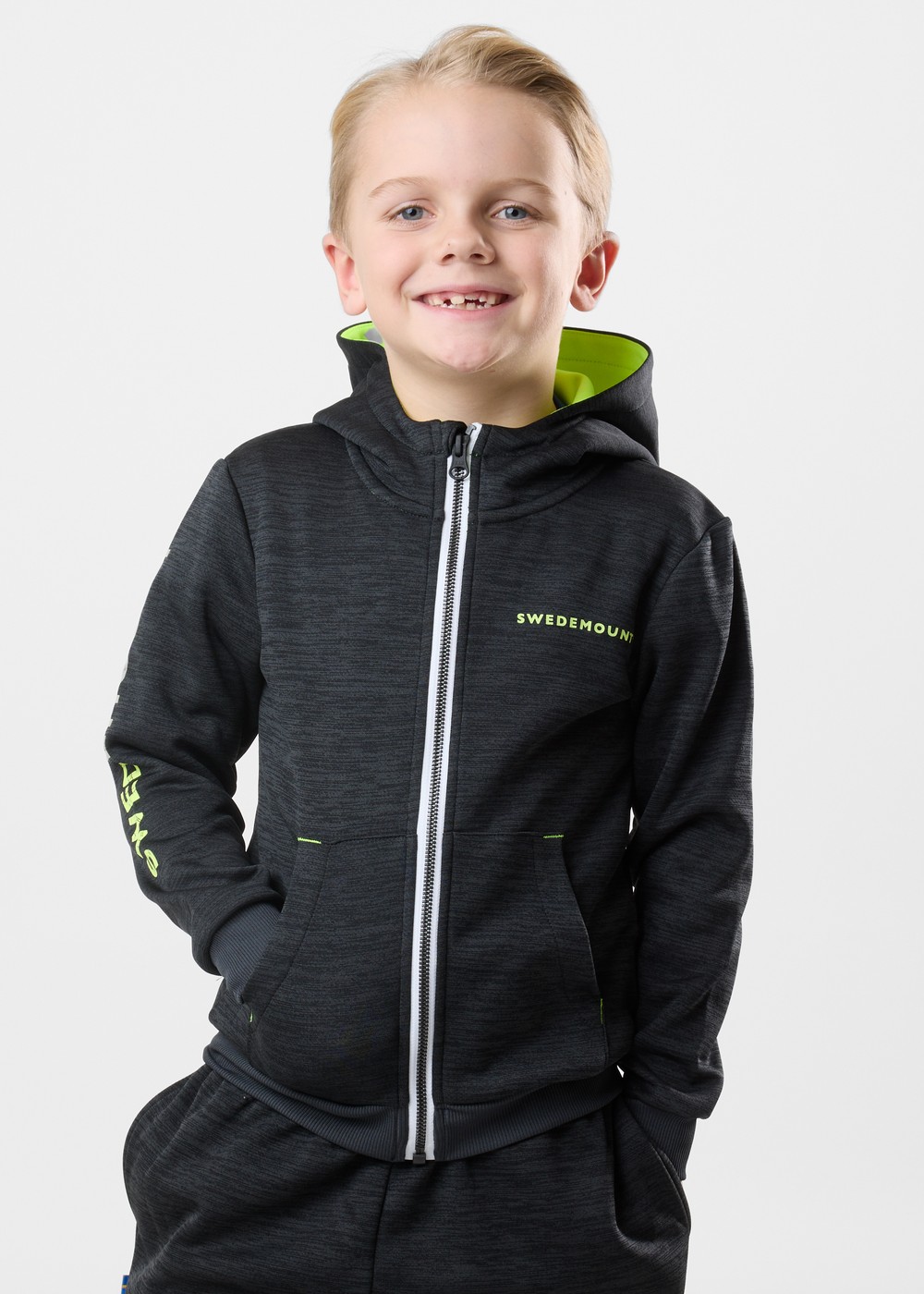 Training Logo Zip Hood Jr, Charcoal Melange/Neon, 110,  Hoodies Training Logo Zip Hood Jr, Charcoal Melange/Neon, 110,  Hoodies