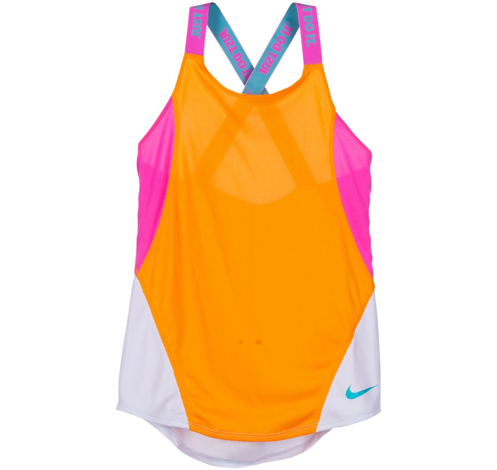 Nike Dry Girls' Training Tank, Orange Peel/Laser Fuchsia/Caba, M,  Linnen