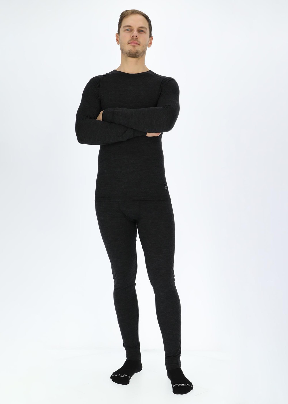 Merino Set Herr, Black Melange, L,  Ullunderställ