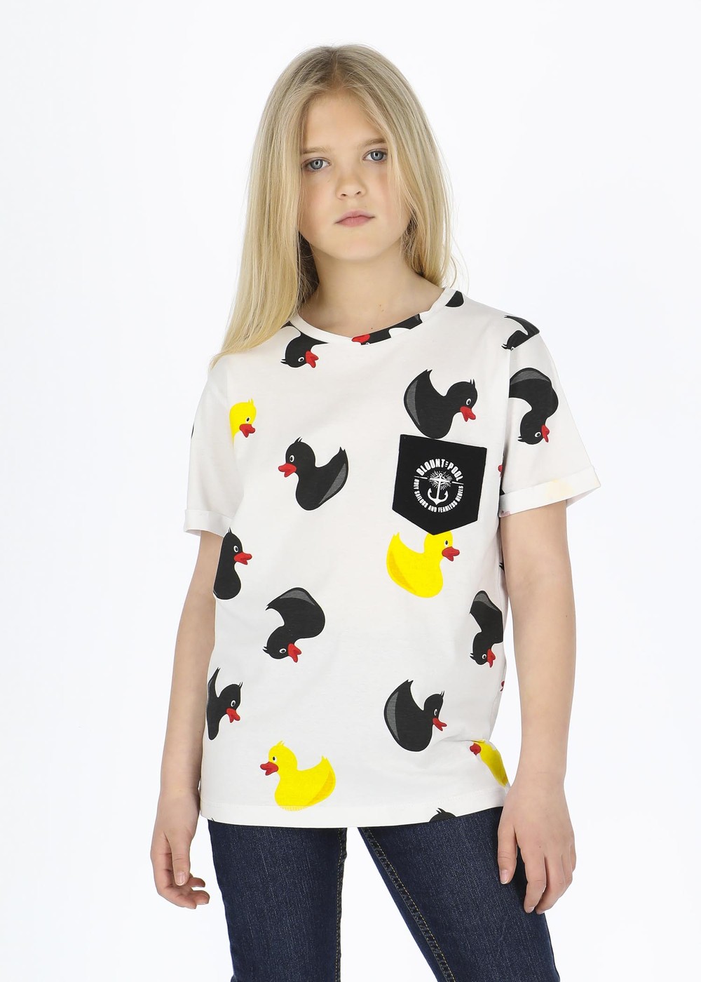 Tropical Pocket Tee Jr, White Black Duck, 120,  Strandkläder Tropical Pocket Tee Jr, White Black Duck, 120,  Strandkläder