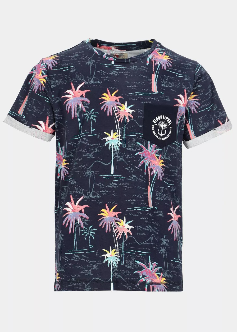 Tropical Pocket Tee Jr, Navy Sea Palm, 160,  Strandkläder