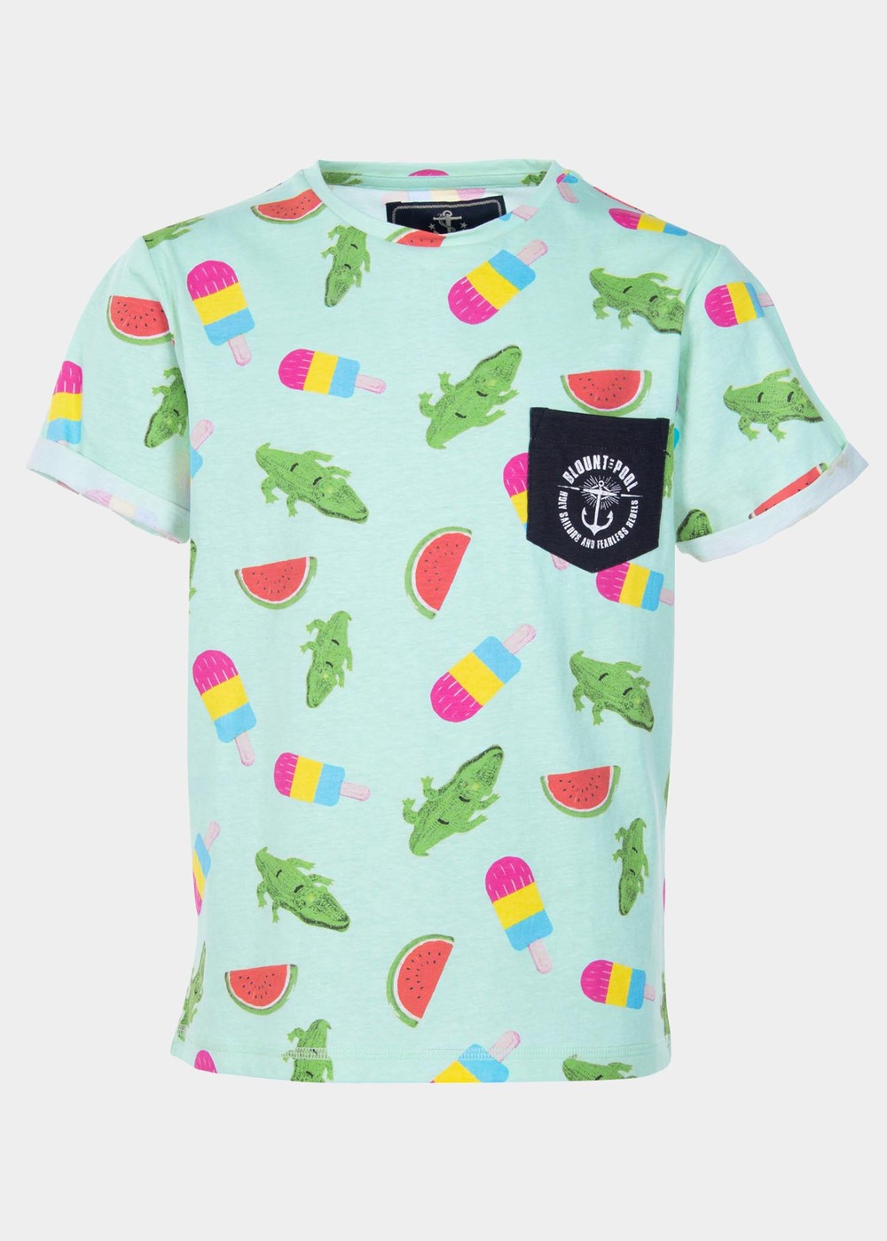Tropical Pocket Tee Jr, Mint Crocodile, 160,  Strandkläder
