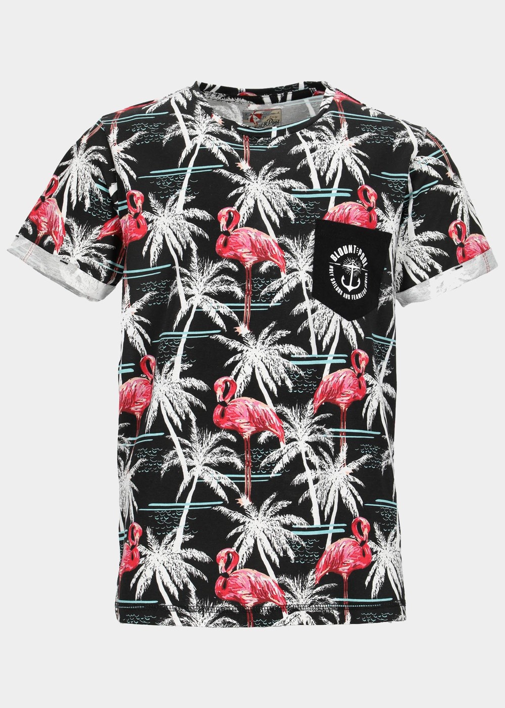 Tropical Pocket Tee Jr, Sunset Flamingo, 90,  Strandkläder