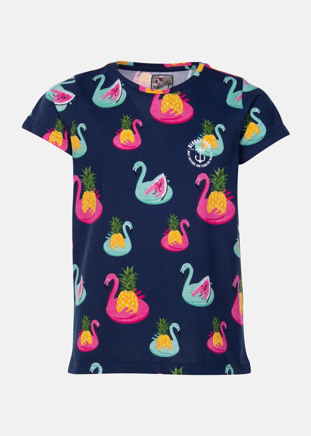 Jungle Tee Jr, Navy Flamingo Pineapple, 160,  Strandkläder