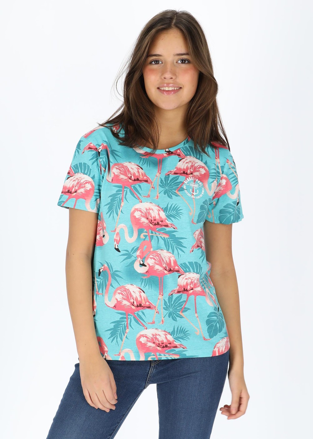 Jungle Tee W, Turquoise Flamingo, 40,  Strandkläder