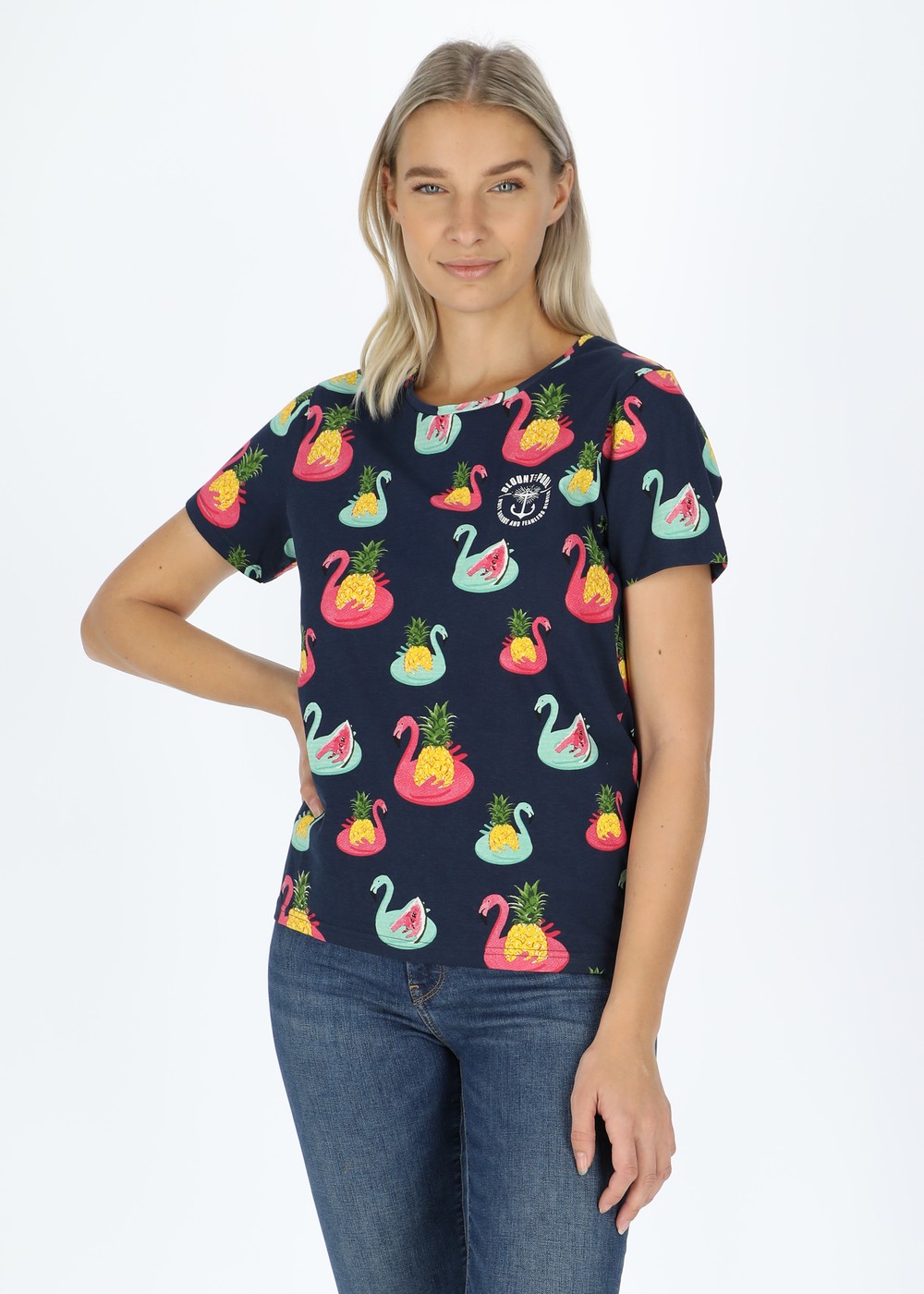 Jungle Tee W, Navy Flamingo Pineapple, 42,  Strandkläder Jungle Tee W, Navy Flamingo Pineapple, 42,  Strandkläder