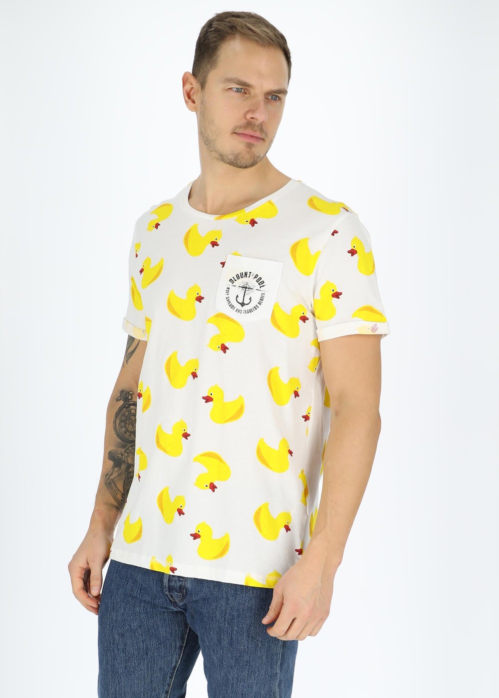 Tropical Pocket Tee, White Yellow Duck, M,  Strandkläder Tropical Pocket Tee, White Yellow Duck, M,  Strandkläder