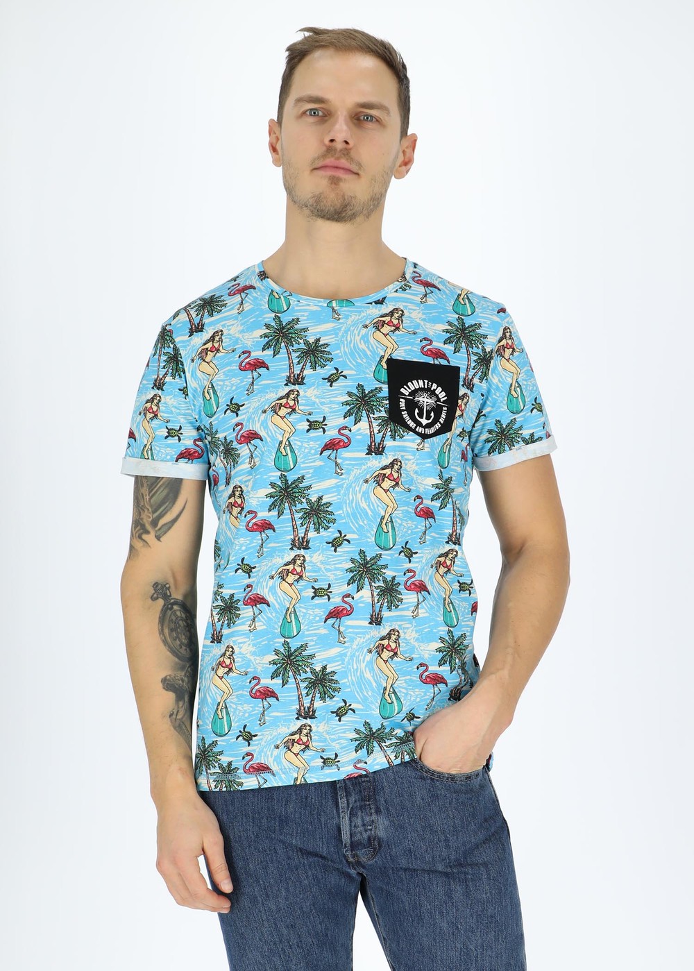 Tropical Pocket Tee, Surfer Blue, S,  Strandkläder