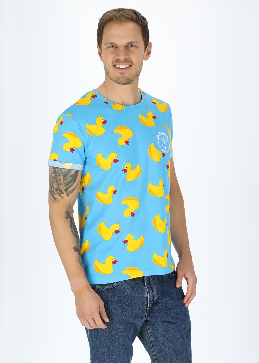 Tropical Pocket Tee, Blue Yellow Duck, M,  Strandkläder