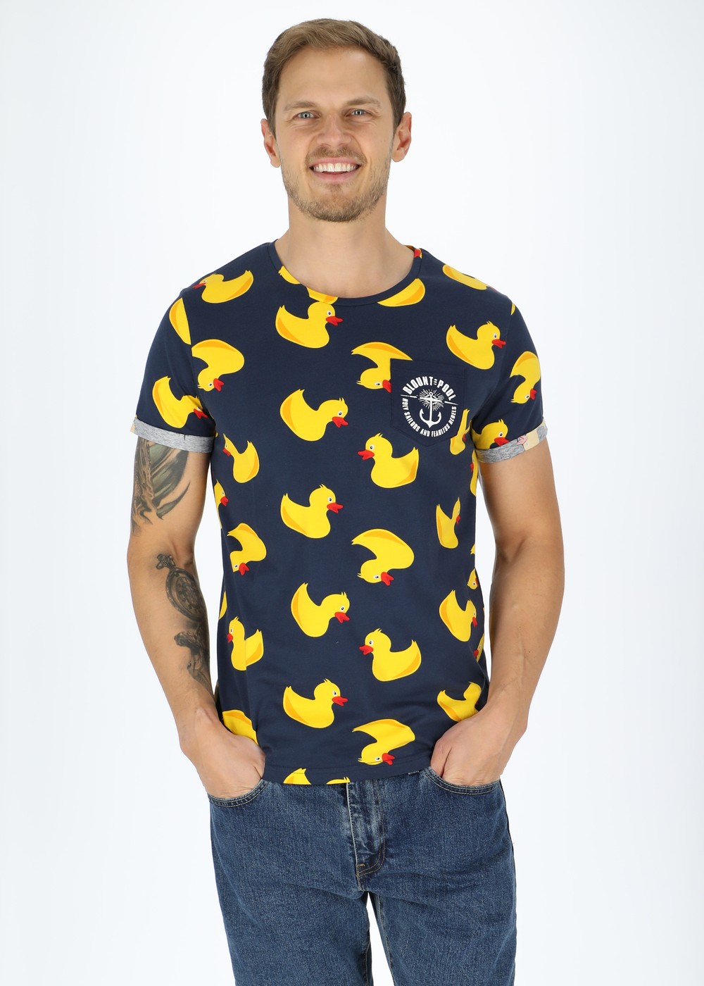 Tropical Pocket Tee, Navy Yellow Duck, S,  Strandkläder