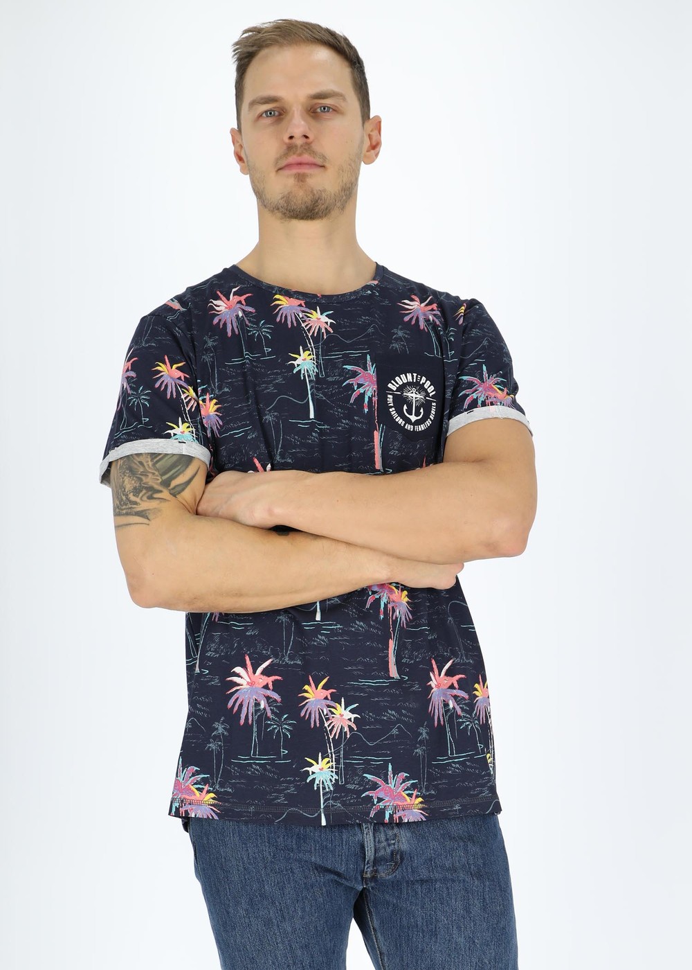 Tropical Pocket Tee, Navy Sea Palm, 4xl,  Strandkläder Tropical Pocket Tee, Navy Sea Palm, 4xl,  Strandkläder
