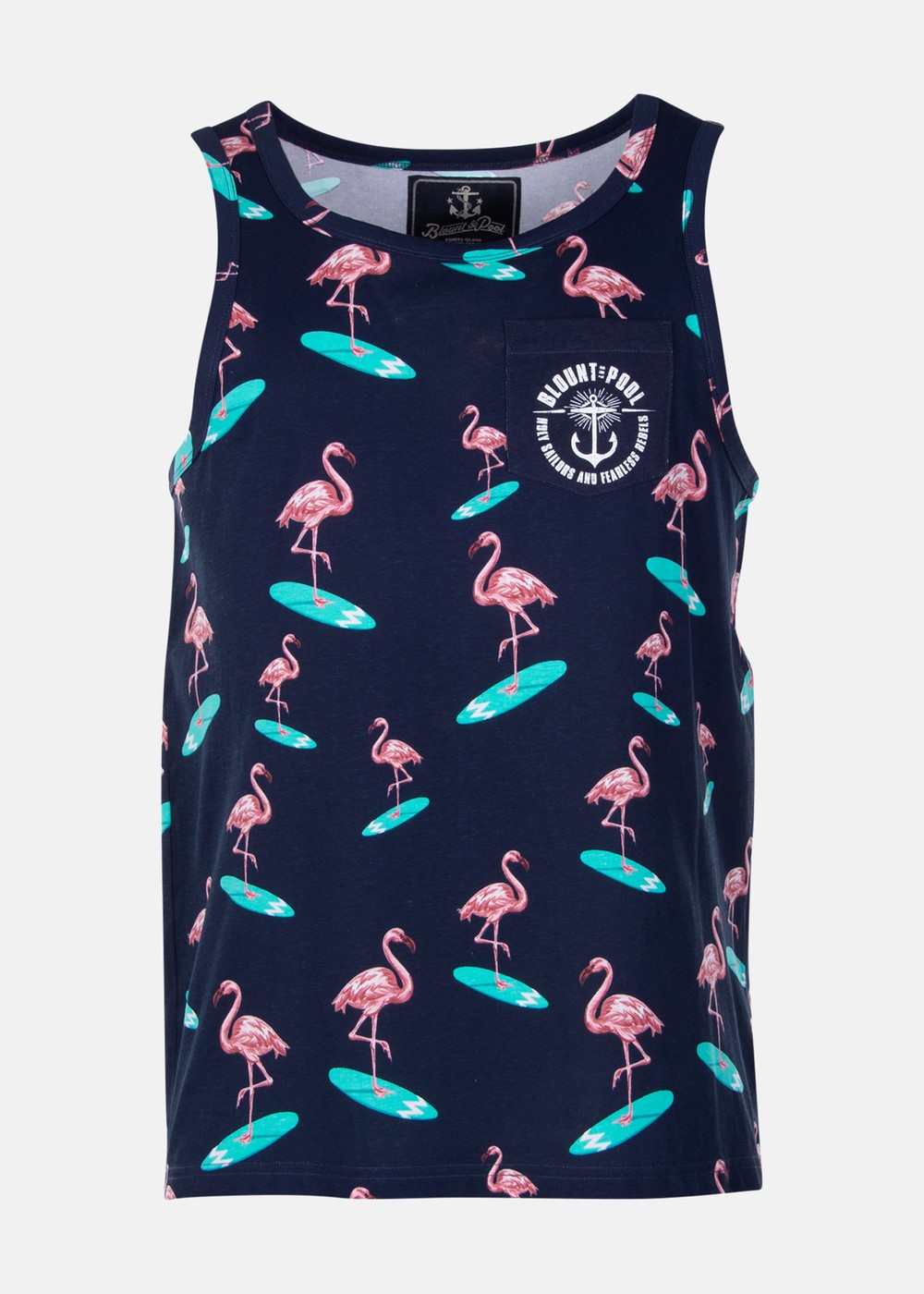 Tropical Singlet, Navy Surfing Flamingo, L,  Strandkläder