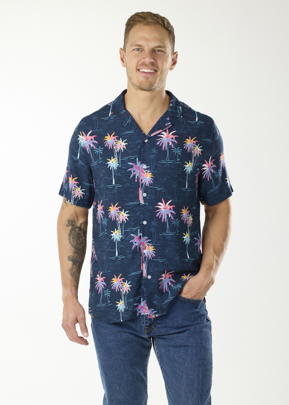 Honolulu Shirt, Navy Sea Palm, 3xl,  Kortärmade Skjortor Honolulu Shirt, Navy Sea Palm, 3xl,  Kortärmade Skjortor