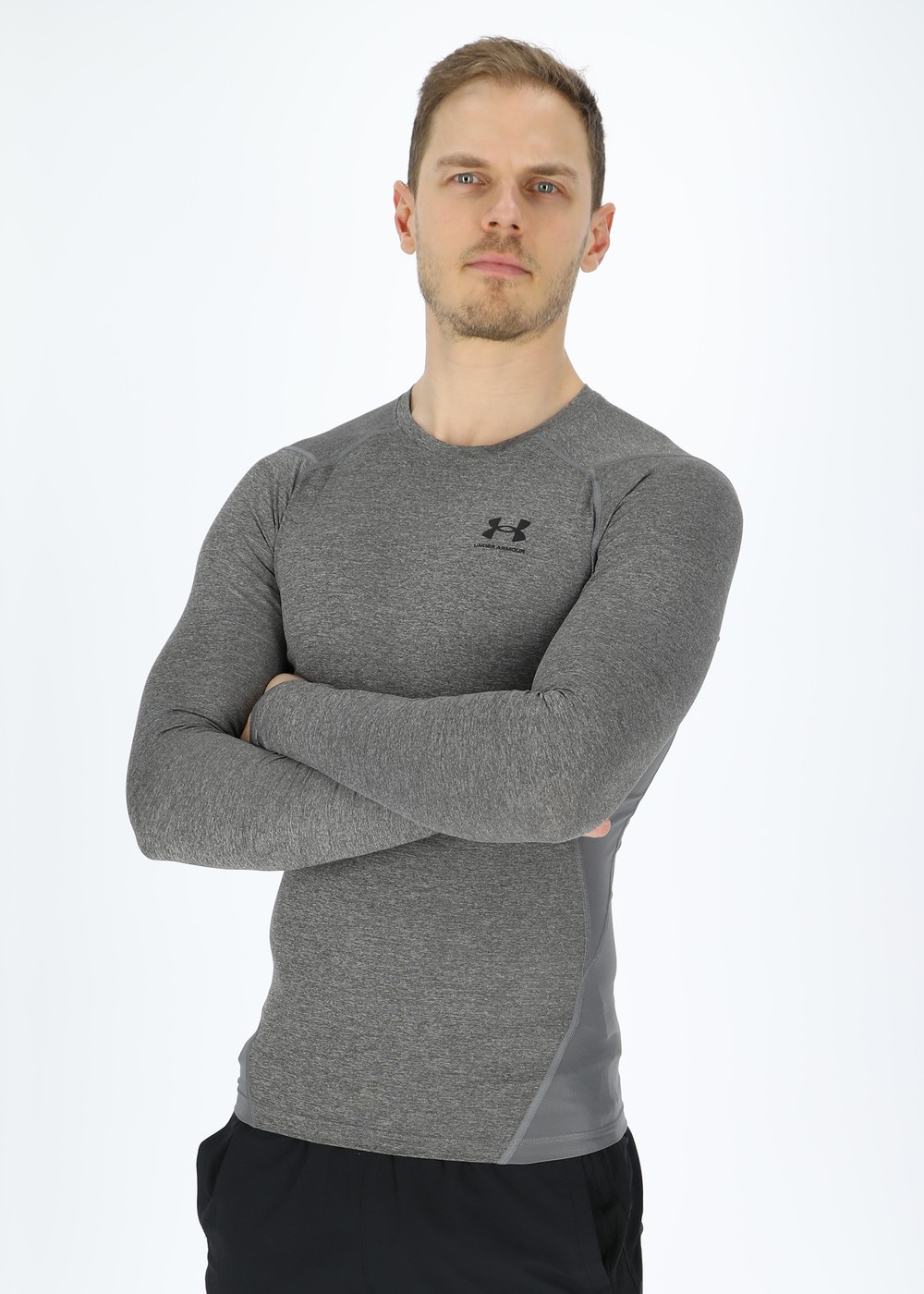 Ua Hg Armour Comp Ls, Carbon Heather, S,  Löpartröjor