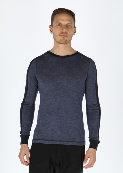 Himalaya Merino Wool Crewneck, Navy Melange/Charcoal Melange, S,  Ullunderställ