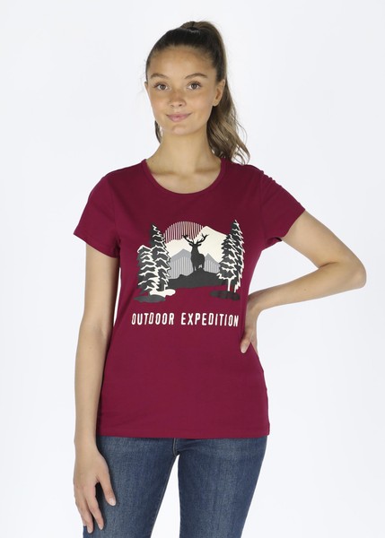 Forest Tee W, Burgundy Deer, 46,  T-Shirts
