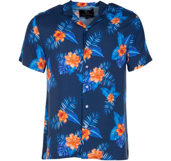 Honolulu Shirt, Navy Orange Flower, L,  Kortärmade Skjortor