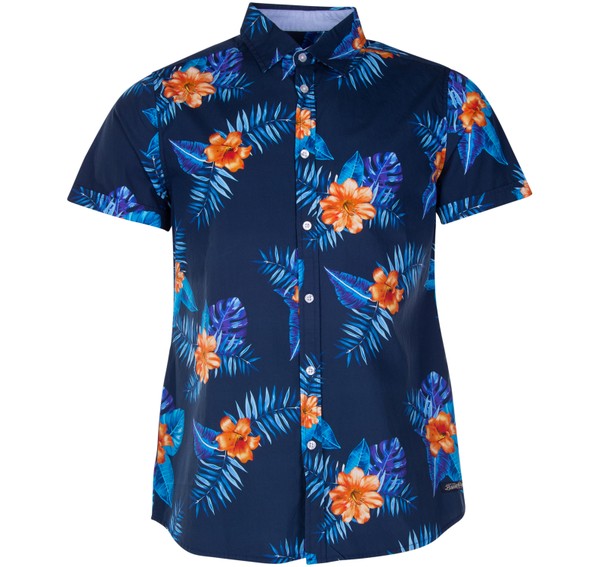 Hawaii Shirt, Navy Orange Flower, S,  Kortärmade Skjortor